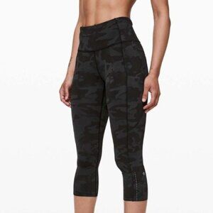 Lululemon Fast and Free Crop II 19" Nulux Incognito Camo Leggings Grey Black 12